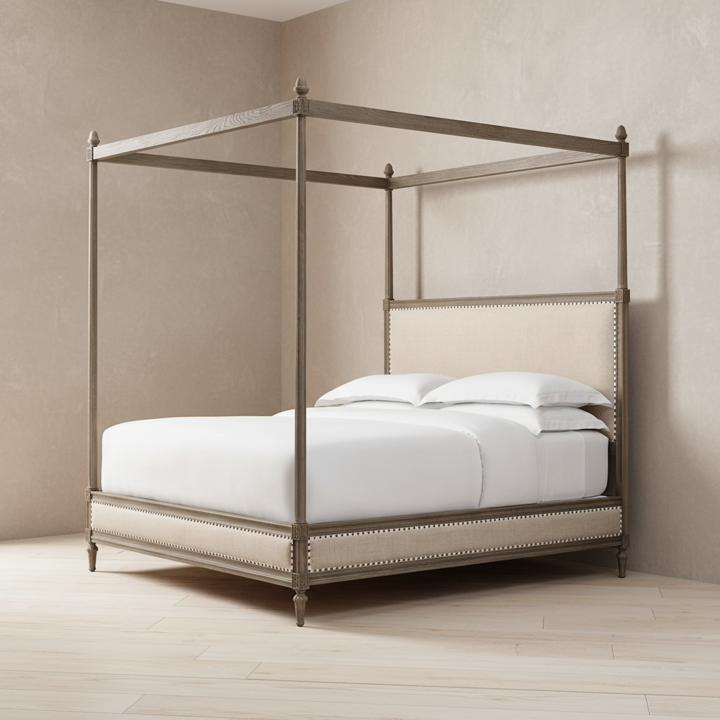 Luxury Modern Home Furniture Hotel Bed Antique Style Cane Wood Bed Living Room Reclaimed Oak Platform Bed with Columns